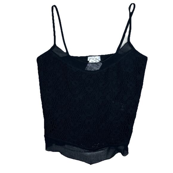 VTG Charlotte Russe Y2K Cami Crop Top S Black Sheer Mesh Net Whimsigoth Witch US - Picture 1 of 11
